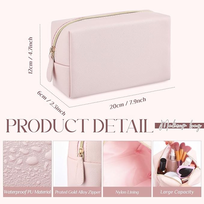 Kigeli 1 Pc Makeup Bag Bulk PU Leather Cosmetic Pouches Waterproof Plain with Zipper Preppy Makeup Pouch Toiletry Bag for Women Wedding Bachelorette Party Gift Travel Storage Organizer (Light Pink) - Image 2