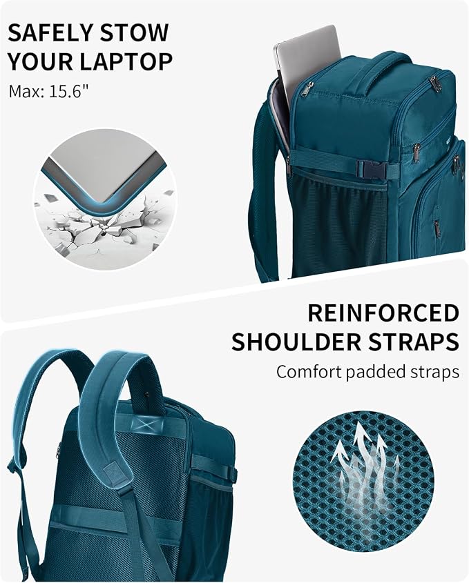 ECOHUB Travel Backpack for Men, 18x14x8 Frontier Airlines Personal Item Bag with Clear Toiletry Bag, Laptop Carry on Backpack with USB Port, Airline Approved Under Seat 14 Pockets, Blue Green - Image 6
