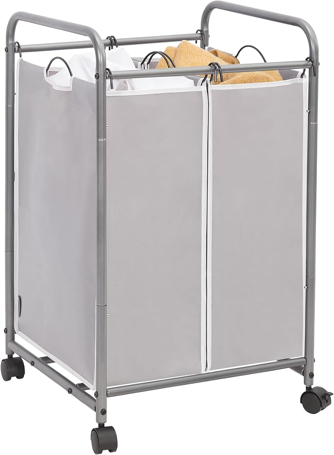 STORAGE MANIAC Laundry Sorter 2 Section, 90 L Gal Laundry Hamper with Wheels, Clothes Basket Separator Sorter, 2 Bag Rolling Cart and Removable Bags for Closet, Dorm, Collage, Grey by STORAGEMANIAC
