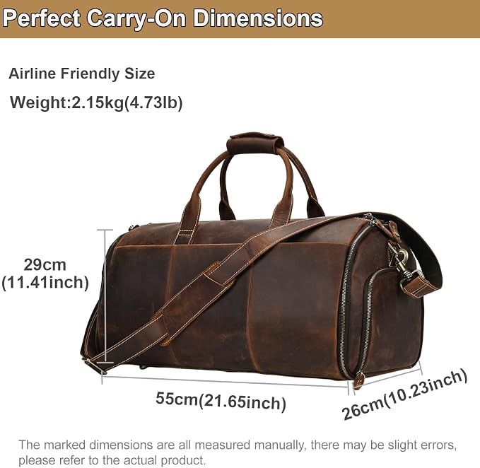 Full Grain Genuine Leather 2-in-1 Garment Dufflel Bag for Men Foldable Suit Carrier with Independent Shoe Compartment, Large Capacity Weekender Overnight Travel Bag for Business Trips, Coffee - Image 2