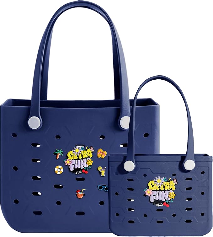 2-Pack Beach Bags Medium & Small,Waterproof Sandproof Rubber Tote Set for Women Men, Vacation Pool Boat Essentials - Image 5
