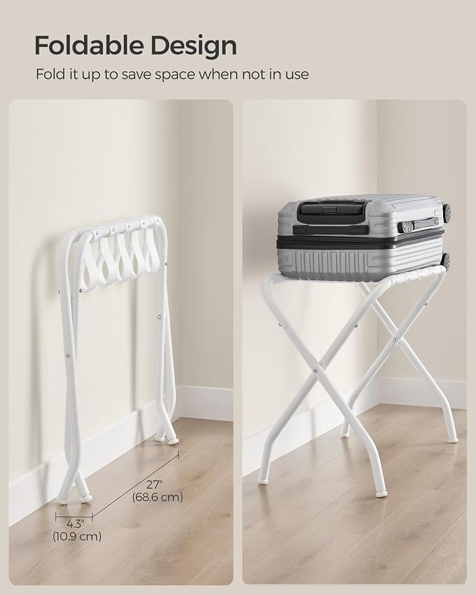 SONGMICS Luggage Rack, Set of 2, Luggage Racks for Guest Room, Suitcase Stand, Steel Frame, Foldable, for Bedroom, Cloud White URLR064W02 - Image 7