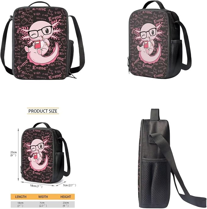 Cute Axolotl Backpack for Girls Kids Backpack with Lunch Box Water Bottle Carrier with Strap and Big Pencil Case 4 PCS Set Bookbag with Front Pocket for School 17" Sturdy Elementary School Bag - Image 4