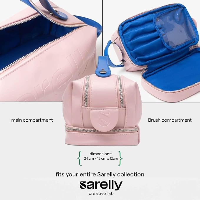 SARELLY | Vegan Leather Makeup Bag | Perfect for Makeup Brushes | Multi-compartments | Blush - Image 5