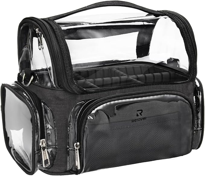 TANTO Clear Makeup Brush Case,Stand-up Makeup Cup Large Cosmetic Organizer Holder Professional Makeup Artist Travel Case with Adjustable Divide&Strap (02-Black（X Large）) by TANTO