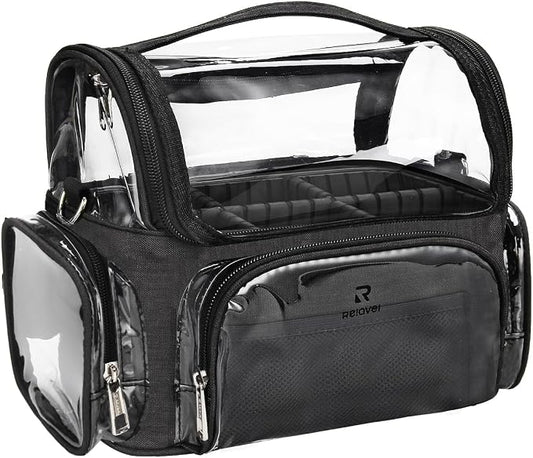 TANTO Clear Makeup Brush Case,Stand-up Makeup Cup Large Cosmetic Organizer Holder Professional Makeup Artist Travel Case with Adjustable Divide&Strap (02-Black（X Large）) by TANTO