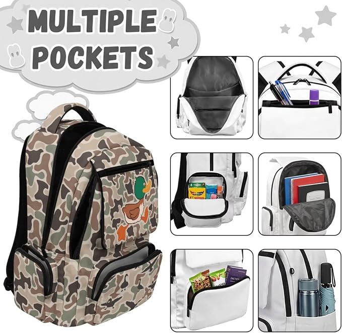 Camo Duck 4 Piece Kids School Backpack Set, with Lunch Pouch | Water Bottle Holder, Lightweight Durable 600D Material, Multi Compartments, for Middle High School Students - Image 3