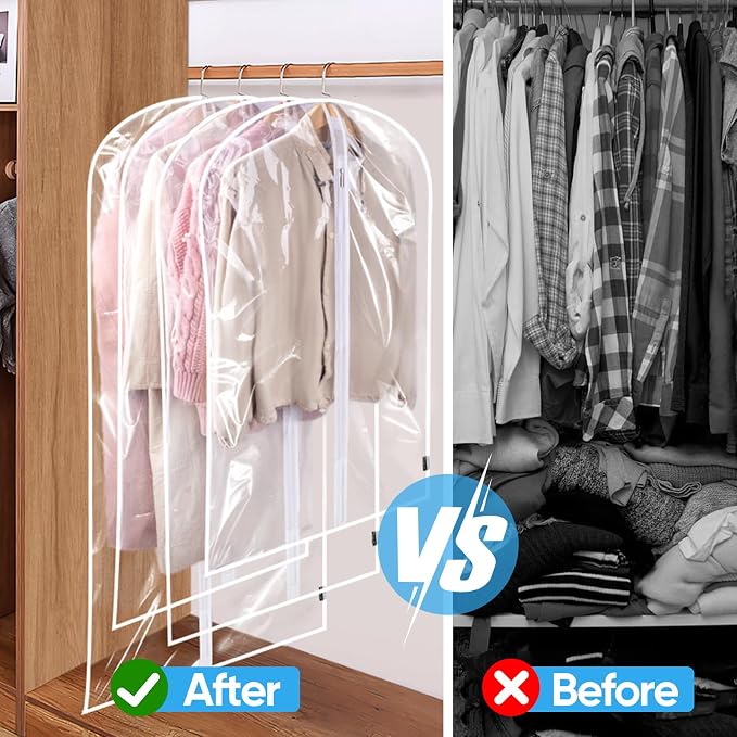 BALEINE 40'' Clear Garment Bags, 12 Packs PEVA Dress Bag for Closet Clothes Dresses Suit Coats Storage (Clear, 12PK) - Image 6
