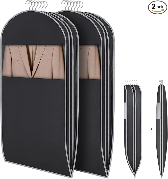 KEEGH Space Saving Hanging Garment Bag with Self Compression Zipper 40 Inch, Compression Garment Bags for Hanging Clothes with Clear Window, Suit Bags for Closet Storage (2 Pack) by KEEGH