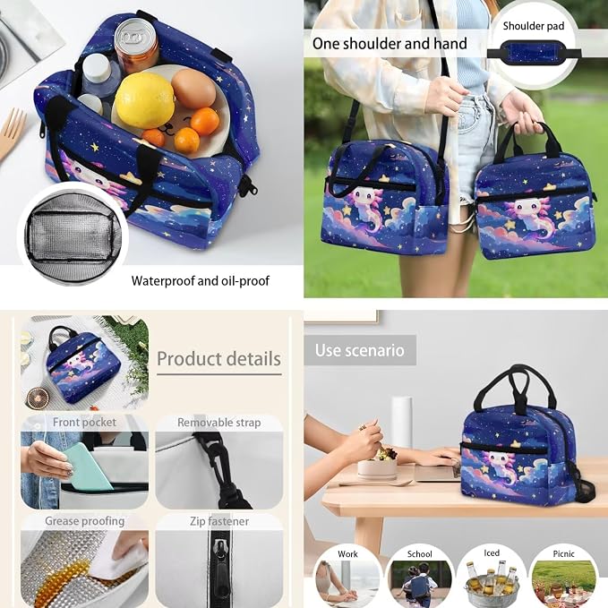 Axolotl Backpack with Lunch Box Pencil Case 3 in 1, Kids School Bag Girls Book Bags Lightweight Backpacks for Travel Sports Gym - Image 3