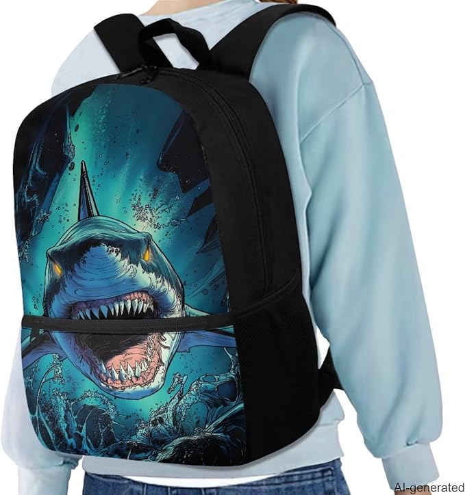 Shark Backpack and Lunch Box Set Boys Preschool Elementary Middle School Bookbag Lightweight Large Capacity Shoulder Laptop Daypack for Travel Back to School Gifts for Students - Image 2