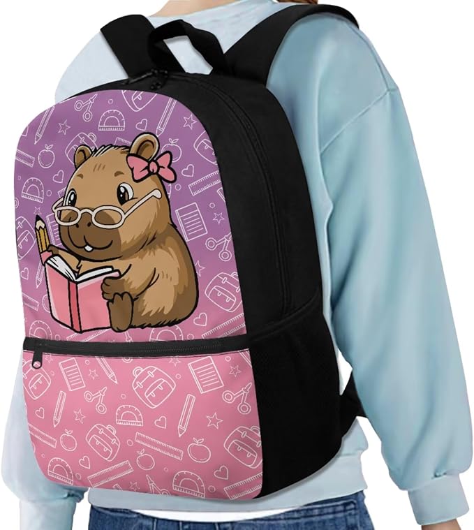 Cute Capybara 3PCS Backpack for Kids Girls School Bookbags with Lunch Bag Pencil Case 17 Inch Lightweight Bookpack for Elementary School Students - Image 5