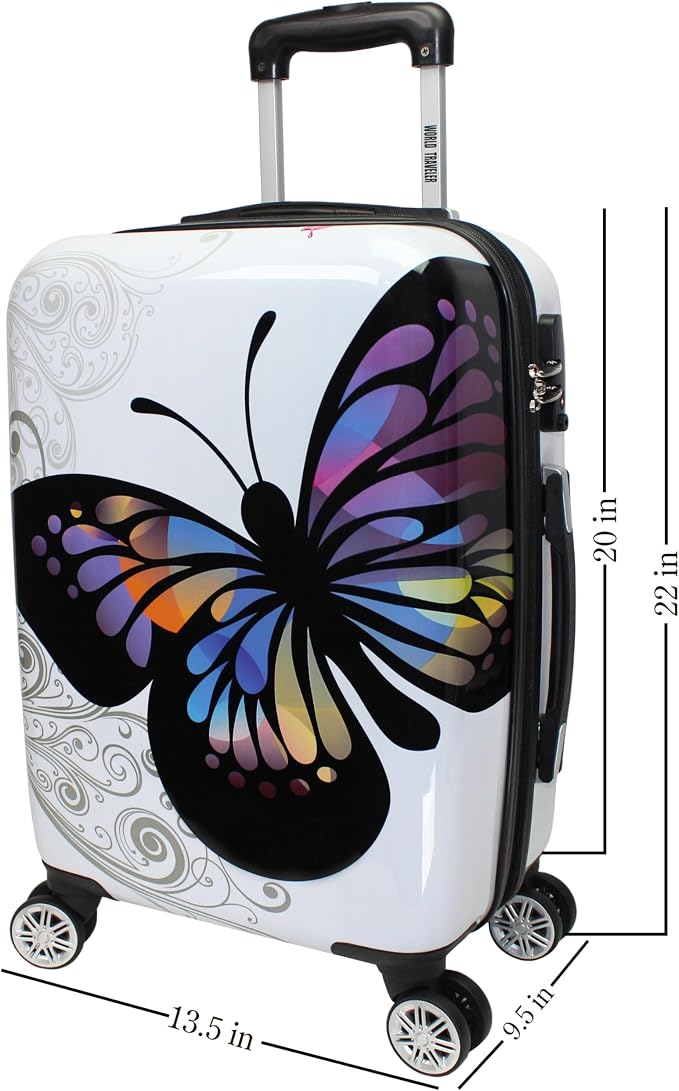 World Traveler Butterfly 20-Inch Carry-On Polycarbonage Hardside Expandable Spinner Luggage with Enhanced Wheel System - Image 7