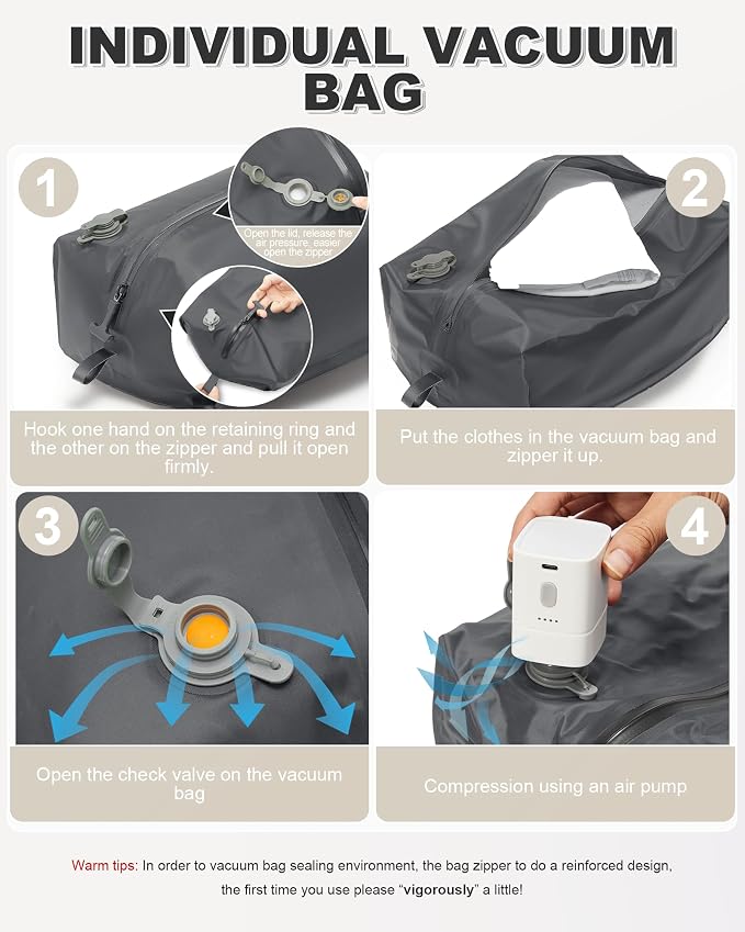 VGCUB Vacuum Backpack Travel with Pump, Vacuum Seal Compression Bags Laptop Backpack Personal Item - Image 3