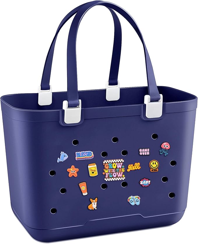 X-Large Rubber Beach Tote Bag, 18.9 "L x 9.4 "W x 13.8 "H Waterproof EVA Beach Totes with Zipper Pocket by HISANDUK