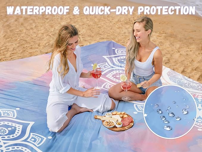 AlphaBeing Beach Blanket Waterproof Sandproof, Extra Large Beach Mat for 1–8 Adults, Oversized Picnic Blanket with 4 Stakes & Storage Bag, Essential Beach Gear for Travel - Image 3