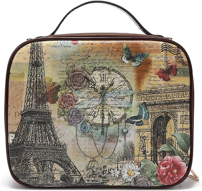 Nicole Lee Travel Handbag Crossbody Set with 3 Fashion Print Makeup Pouches, Women's Cosmetic Toiletry Organizer (Paris Fashion Week) - Image 4