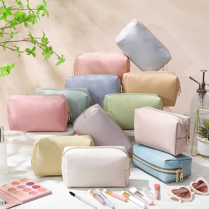 Kigeli 12 Pcs Nylon Makeup Bag Bulk Cosmetic Pouches Preppy Cosmetic Bag for Women Waterproof Travel Zipper Organizer Little Outdoor Accessory Makeup(Nylon, Foam,Morandi) - Image 3