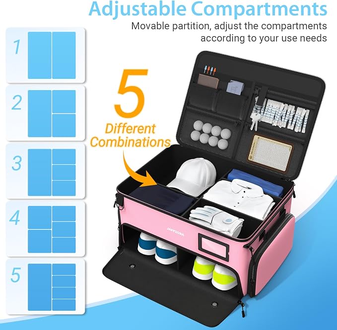 4-Layer Golf Trunk Organizer, Golfer Gifts for Women with Separate Ventilated Compartment for 2 Pairs Shoes, Waterproof Car Golf Locker Storage Bag for Golf Gear and Accessories,Pink - Image 5