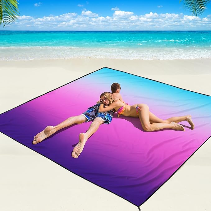 WIWIGO Beach Blanket Waterproof Sandproof Beach Mat 79" X 83"/10'x9'for 2-8 Adults Quick Drying Outdoor Picnic Mat Beach Accessories for Travel, Camping, Hiking by WIWIGO