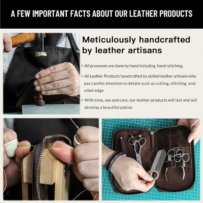 CONTACTS Full Grain Leather Manicure Set Case for Men Hairdressing and Nail Clipper Tool Organizer Travel Grooming Kit Pouch Empty Pouch by Handmade (Case Only) - Image 6