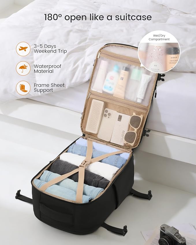 LOVEVOOK 40L Travel Backpack for Women, Airline Approved Carry On Backpack with 2 Packing Cubes, Waterproof Personal Item Bag Fits 17 Inch Laptop, TSA Traveling Essentials Weekender Overnight Backpack - Image 7