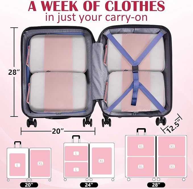 Extra Large Compression Packing Cubes, 2 Set Compression bags for Travel Packing Organizer, Expandable Compression Cubes for Travel, Pink Mesh - Image 6