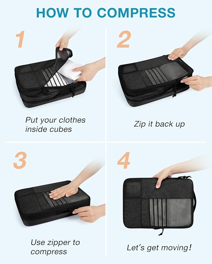 BAGSMART Compression Packing Cubes for Travel, 4 Set Luggage Organizer Bags | Fits 20/24/28in Carry-On Suitcases, Compressible Bags Streamline Cruise Travel Essentials, Sturdy Handles, Machine Washable - Image 5