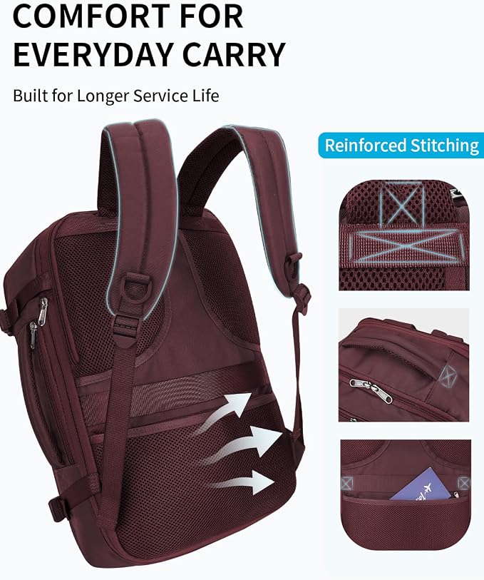 ECOHUB Carry On Travel Backpack, Expandable Airlines Personal Item Bag 18x14x8, Water Resistant 17 inch Laptop Backpack Flight Approved, 12 Pockets 30L Work Backpacks with Wet Pocket & Cable Slot, Red - Image 7