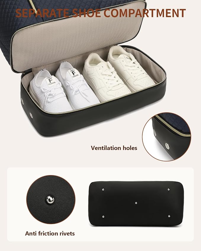 Weekender Bags for Women Travel, Under Seat Carry On Bags for Airplanes Overnight Bag with Shoe Compartment Luggage Sleeve, Foldie Travel Tote Bag Hospital Bag, Travel Gifts, Navy Black - Image 4