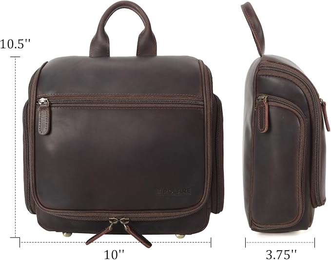 Polare Full Grain Leather Toiletry Bag Travel Hanging Organizer Case Shaving Kit Wash Bag Makeup Cosmetic Dopp Kit with YKK Zippers - Image 5