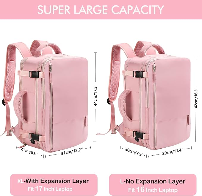 Beraliy Travel Backpack for Women, Airline Approved Bag, Carry On Waterproof Hiking Backpack, 16 inch Laptop Backpack, Overnight Bag, Pink - Image 7