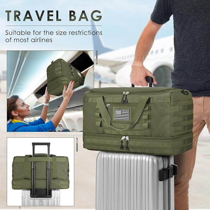 Travel Bag for Men Women, Gym Bag & Tactical Duffle Bags for Travel, Carry on with Toiletry Bag and Shoe Compartment, Weekender Overnight Trip with Wet Pocket for Workout Medical, Green - Image 5