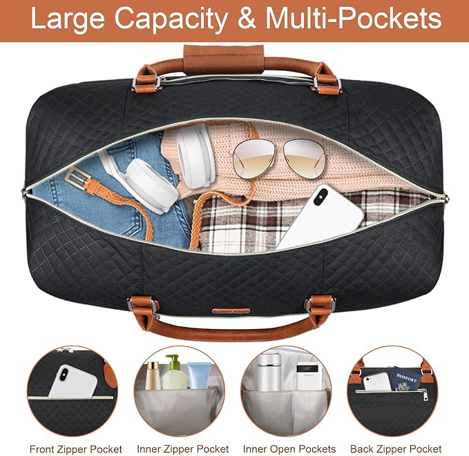 ITIEZY Weekender Overnight Bag for Women - Large Travel Duffel Bag with Shoe Compartment, Gym Duffel Bag Hospital Bag Carry On Tote Bags for Airplanes with Crossbody Bag Toiletry Bag 3Pcs Set - Image 5