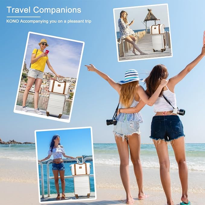 Kono Luggage Set 4 Piece Carry On Hardside Luggage with Spinner Wheels | Lightweight PC+ABS Carry On Suitcase with TSA Lock Cream White - Image 8