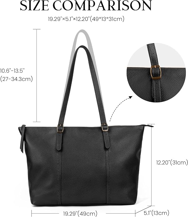 befen Vintage Genuine Leather Work Tote Bag for Women Large Tote Bag with Zipper Leather Purse and Handbags with Compartment - Image 7