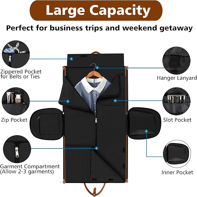 Convertible Garment Duffle Bags for Travel - Carry On Garment Bags With Toiletry Bag, Large Weekender Bags for Women Men 2 in 1 Hanging Suitcase Suit Travel Duffel Bags (2pcs Set, Black) - Image 3