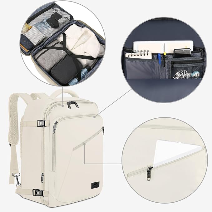 MATEIN Large Travel Backpack Women, Lightweight Carry on Backpack & Hidden Shoulder Straps, Waterproof Anti-Theft Daypack for Flight, Expandable Hiking Weekend Daypack, Travelling Gifts, Beige | Expandable Weekender Daypack, Large Capacity, Adjustable ... - Image 8