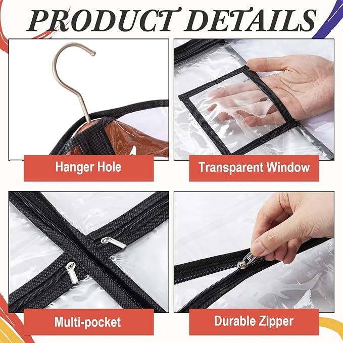 FoldTier 2 Pcs Cheer Garment Bags for Cheerleading Uniform 40 Inch Clear PVC Waterproof Cheer Uniform Bag with 3 Zipper Pockets for Dancers Competitions, Travel, Hanging Clothes, Black Edge - Image 3