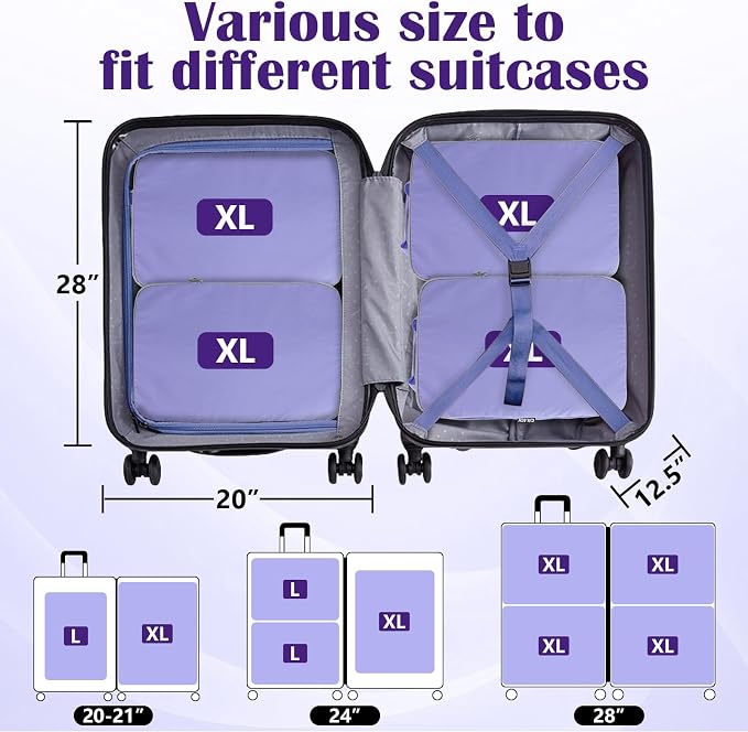 Extra Large Compression Packing Cubes for Travel Essentials, 2 Set Expandable Travel Cubes for Packing Compression Bags Luggage Suitcase Organizer, Purple - Image 5