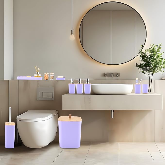 XLHOMO Bathroom Sets with Shower Curtain and Rugs, 27PCS Purple Bathroom Accessories Set with Trash Can, Purple Shower Curtain Set, No Slip Super Absorbent Bathroom Rugs - Image 9
