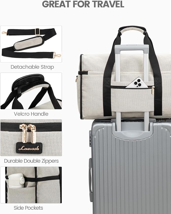 LOVEVOOK Travel Duffle Bag - Weekender & Overnight Bag with Toiletry & Wet Pocket, Carry-On Size, 3pc Set - Image 5