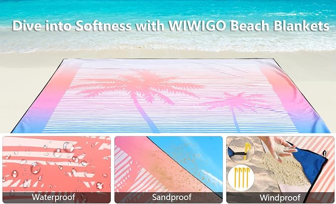 HIHOHO Beach Blanket Waterproof Sandproof Extra Large Beach Mat 79" X 83"/120"x108"for 1-8 Adults Quick Drying Durable Outdoor Picnic Mat for Beach Travel Camping Hiking - Image 5
