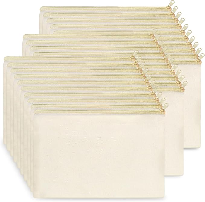 Koolmox Bulk Cosmetic Bags, 30pcs Multipurpose Makeup Bag with Zipper, Canvas Pencil Pouches, Bulk Plain Beige Canvas Bag for Travel Storage Toiletry Organize Pouch Women DIY Craft Pouch Gift Bags by Koolmox