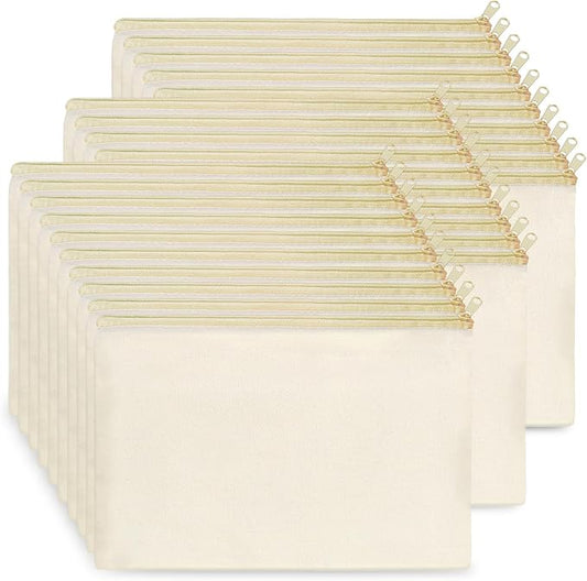 Koolmox Bulk Cosmetic Bags, 30pcs Multipurpose Makeup Bag with Zipper, Canvas Pencil Pouches, Bulk Plain Beige Canvas Bag for Travel Storage Toiletry Organize Pouch Women DIY Craft Pouch Gift Bags by Koolmox
