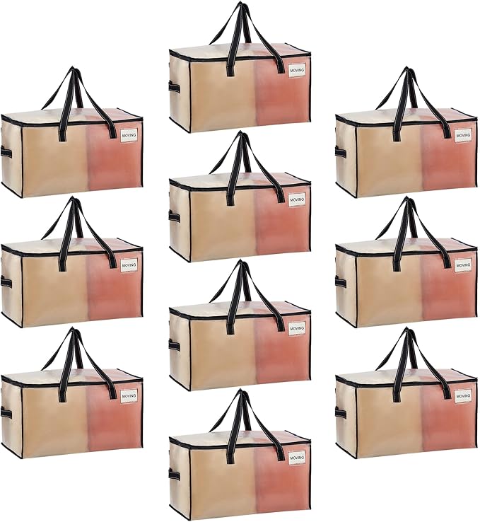 VENO 10 Pack Heavy Duty Moving Bags, Clear Storage Bags for Clothes and Comforters, College Dorm Essentials Packing Supplies, Foldable Boxes Alternative (Clear, 10 Pack) by Veno