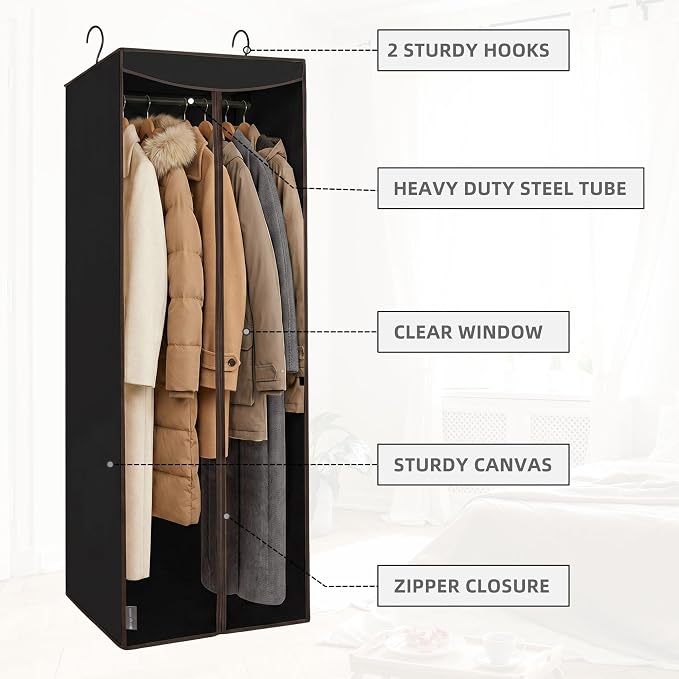 STORAGE MANIAC 57" Hanging Garment Bag Zipper Cover with Sealed Clear Window, Long Garment Cover for Closet Storage Wardrobe Clothes Protector, Large Garment Storage Bag for Dresses, Black，2-Pack - Image 4