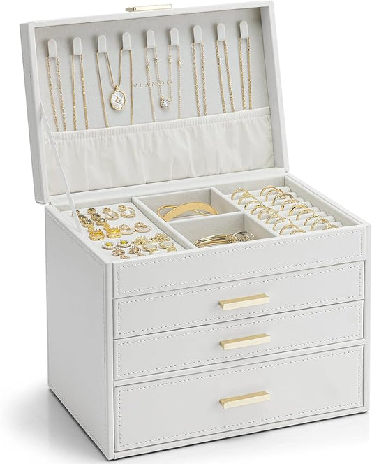 VLANDO 4 Layer Large Jewelry Box - Jewelry Holder Organizer, Jewelry Box Organizer for Drawer Necklace Ring Bracelet and Watch, Birthday Gift for Loved Ones - White by VLANDO