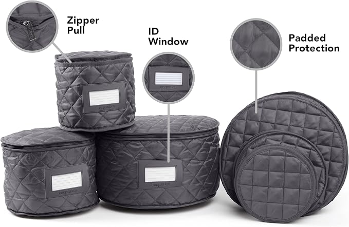 Covermates Keepsakes Dish Storage Set – Padded China & Dinnerware Storage Cases with Dividers, Cup & Stemware Storage, Quilted Polyester Protection, ID Window, Slate - Image 2