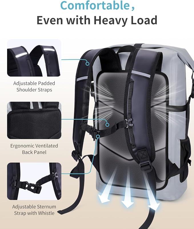 ECOHUB Waterproof Backpack for Women Men, 30L Roll-Top Closure Heavy Duty Dry Bag for Travel with IPX8 Waterproof Phone Case - Image 2